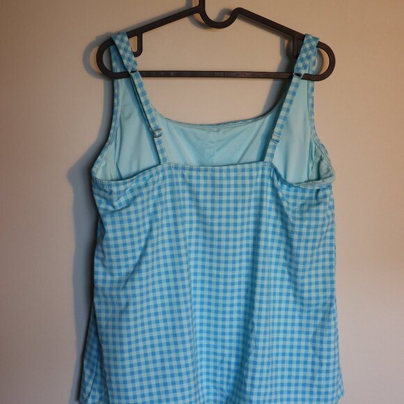 Lands’ End Blue Checkered Underwire Swimsuit Top Size 16 Adjustable Straps - Picture 2 of 8